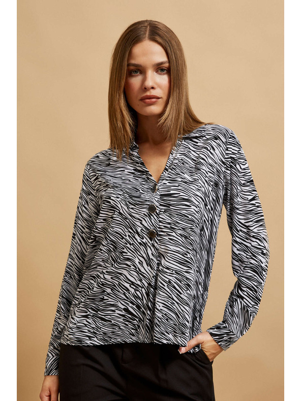 Moodo Košeľa s výstrihom do V čierno biela Moodo