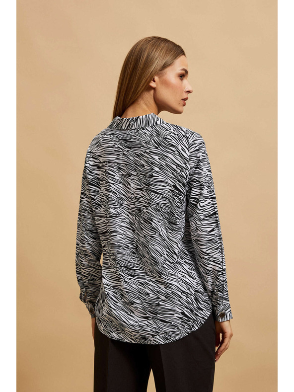 Moodo Košeľa s výstrihom do V čierno biela Moodo