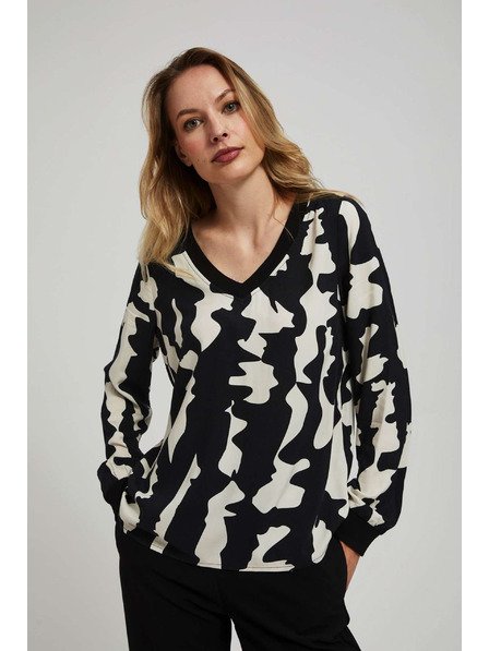 Moodo Vzorovaná košeľa s výstrihom do V čierna Moodo