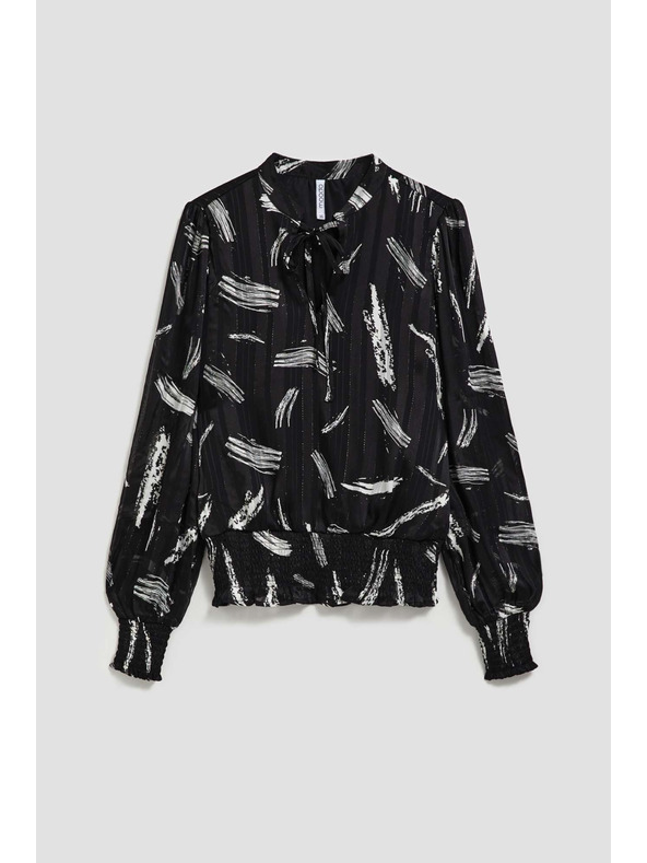 Moodo Čierna košeľa Moodo so zaväzovaným výstrihom