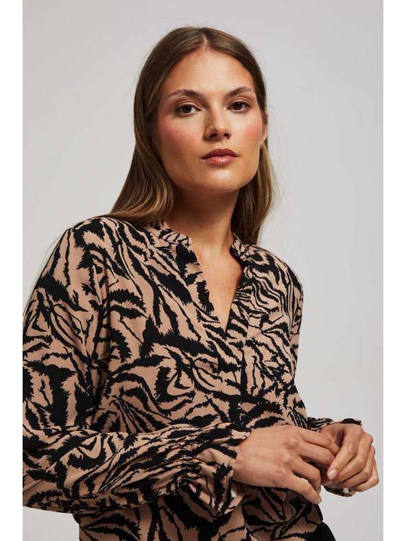 Moodo Vzorovaná košeľa s výstrihom do V tmavo béžová Moodo