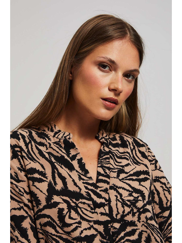 Moodo Vzorovaná košeľa s výstrihom do V tmavo béžová Moodo