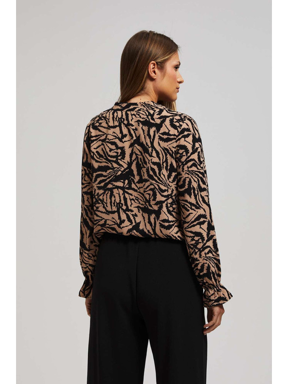 Moodo Vzorovaná košeľa s výstrihom do V tmavo béžová Moodo