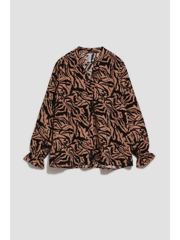 Moodo Vzorovaná košeľa s výstrihom do V tmavo béžová Moodo