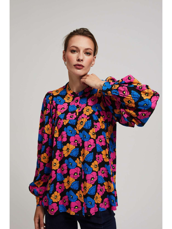 Moodo Čierna kvetinová košeľa Moodo