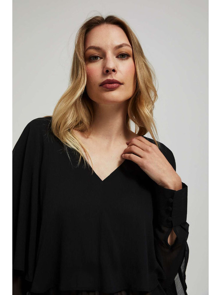 Moodo Košeľa s volánikmi a výstrihom do V čierna Moodo