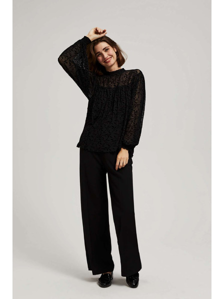 Moodo Čierna košeľa Moodo s volánovými rukávmi