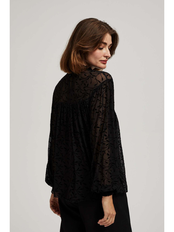 Moodo Čierna košeľa Moodo s volánovými rukávmi