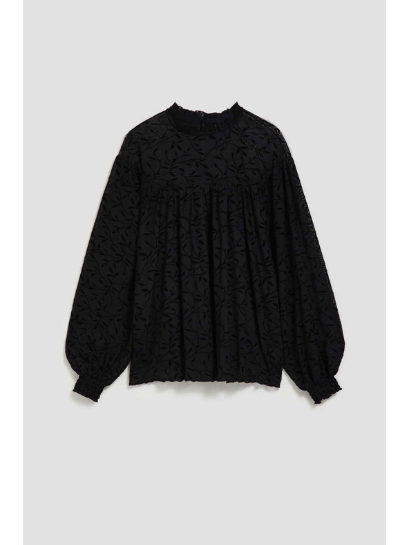 Moodo Čierna košeľa Moodo s volánovými rukávmi