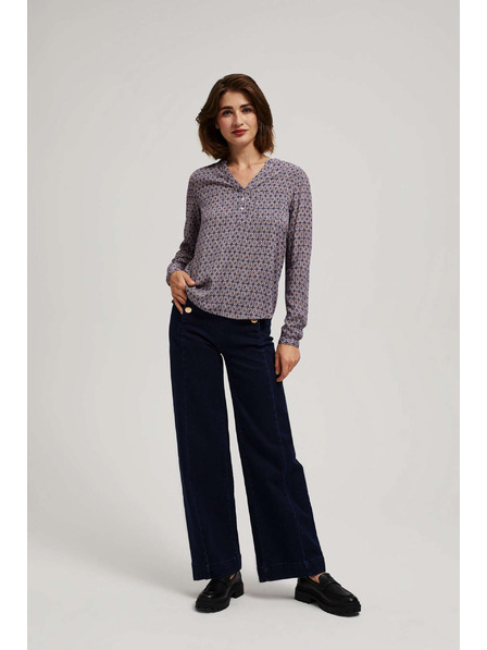 Moodo Vzorovaná košeľa s výstrihom do V svetlomodrá Moodo