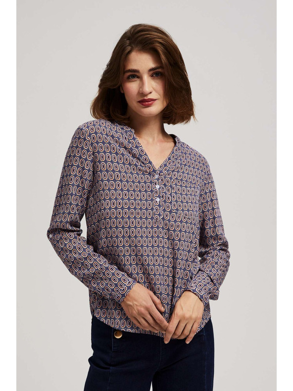 Moodo Vzorovaná košeľa s výstrihom do V svetlomodrá Moodo