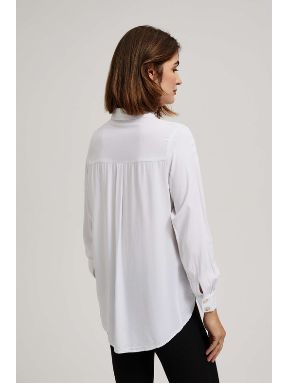 Moodo Biela blúzka s ozdobnými gombíkmi na výstrihu a rukávoch Moodo