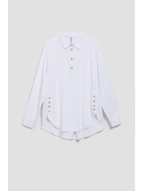 Moodo Biela blúzka s ozdobnými gombíkmi na výstrihu a rukávoch Moodo