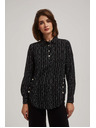 Moodo Čierna blúzka s ozdobnými gombíkmi a jemným vzorom Moodo
