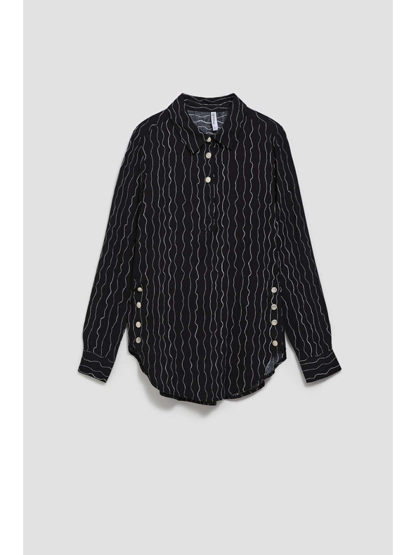 Moodo Čierna blúzka s ozdobnými gombíkmi a jemným vzorom Moodo