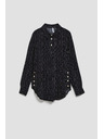Moodo Čierna blúzka s ozdobnými gombíkmi a jemným vzorom Moodo