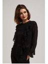 Moodo Čierna košeľa s volánikmi a dlhými rukávmi Moodo