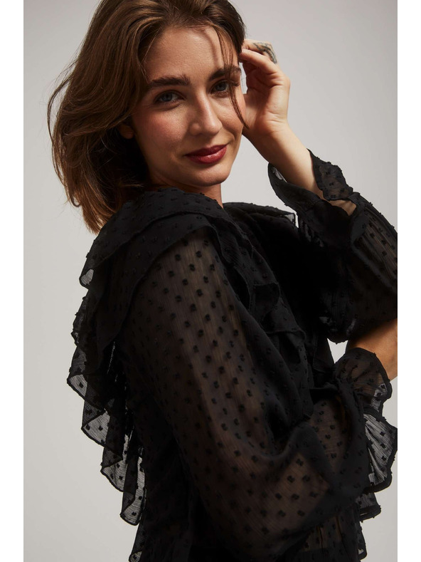 Moodo Čierna košeľa s volánikmi a dlhými rukávmi Moodo