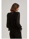 Moodo Čierna košeľa s volánikmi a dlhými rukávmi Moodo