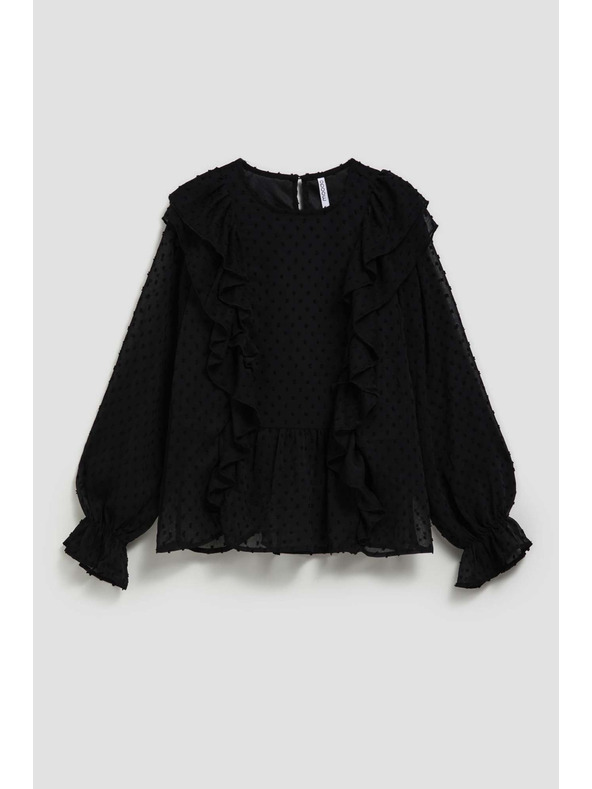 Moodo Čierna košeľa s volánikmi a dlhými rukávmi Moodo
