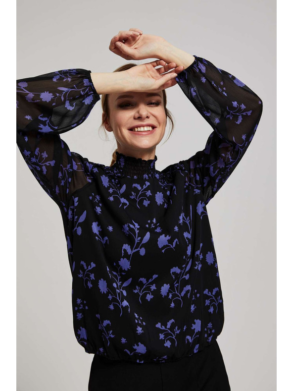 Moodo Čierna košeľa s kvetinovým vzorom Moodo