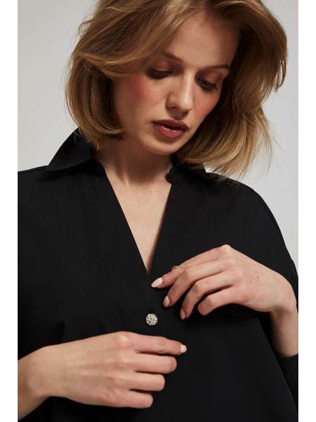 Moodo Čierna blúzka s ozdobnými gombíkmi a nafúknutými rukávmi Moodo