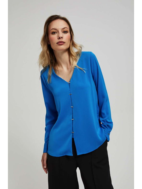 Moodo Košeľa s výstrihom do V a jemnými gombíkmi azúrová Moodo