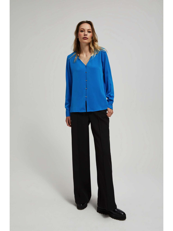 Moodo Košeľa s výstrihom do V a jemnými gombíkmi azúrová Moodo