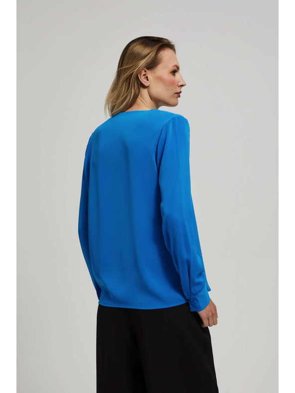 Moodo Košeľa s výstrihom do V a jemnými gombíkmi azúrová Moodo