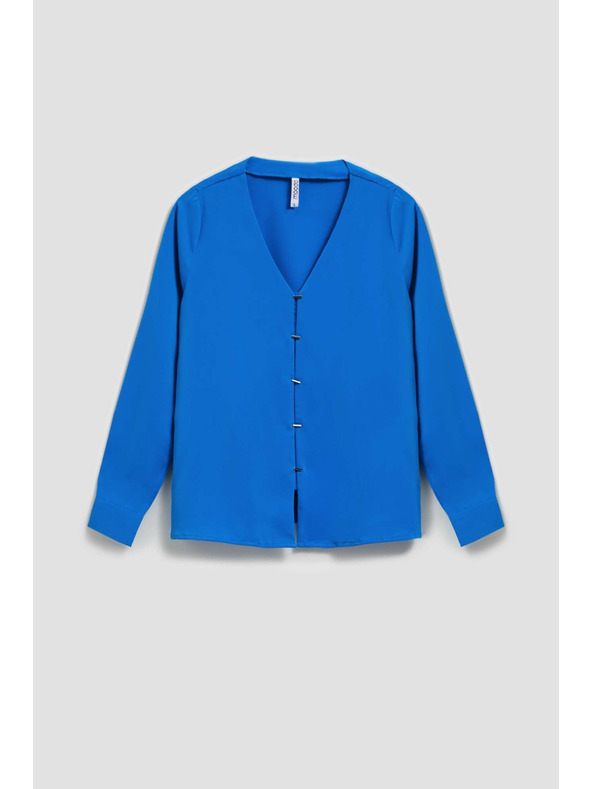 Moodo Košeľa s výstrihom do V a jemnými gombíkmi azúrová Moodo