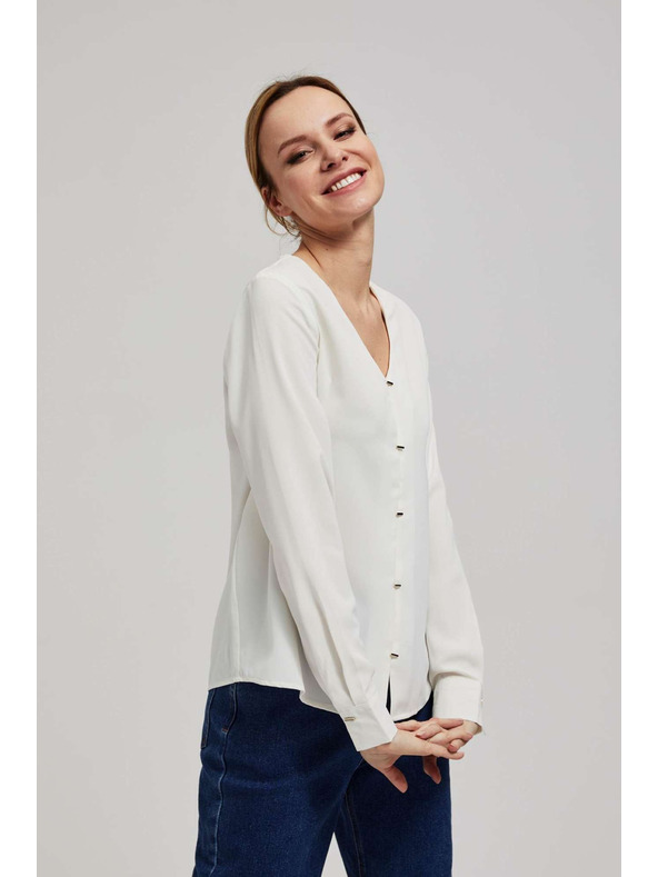 Moodo Košeľa s výstrihom do V a jemnými perlovanými gombíkmi perleťová Moodo