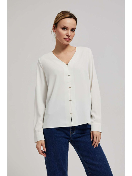 Moodo Košeľa s výstrihom do V a jemnými perlovanými gombíkmi perleťová Moodo