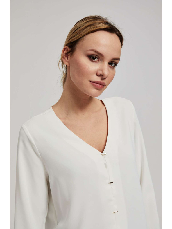 Moodo Košeľa s výstrihom do V a jemnými perlovanými gombíkmi perleťová Moodo