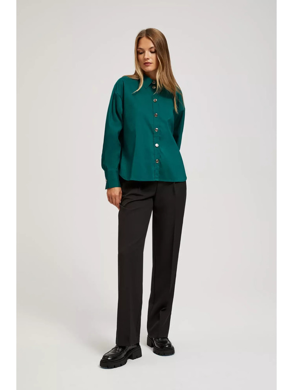 Moodo Smaragdová blúzka s ozdobnými gombíkmi Moodo