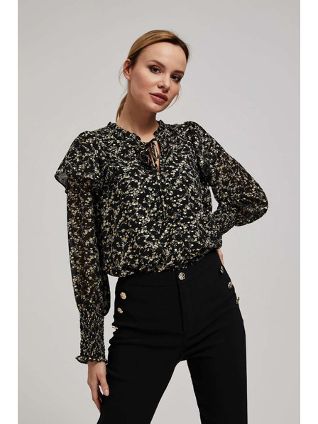 Moodo Vzorovaná košeľa s viazaním na výstrihu čierna Moodo