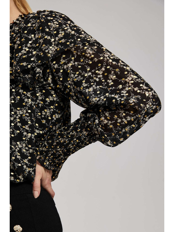 Moodo Vzorovaná košeľa s viazaním na výstrihu čierna Moodo