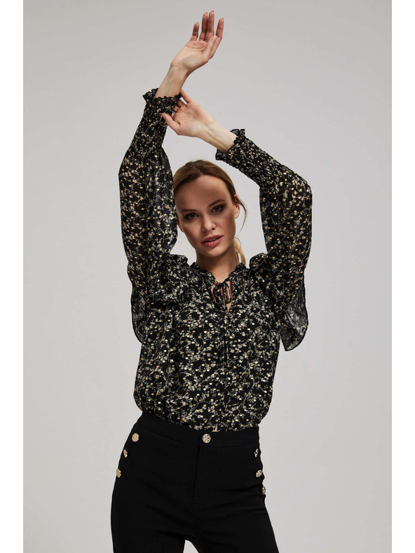 Moodo Vzorovaná košeľa s viazaním na výstrihu čierna Moodo