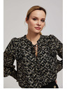 Moodo Vzorovaná košeľa s viazaním na výstrihu čierna Moodo