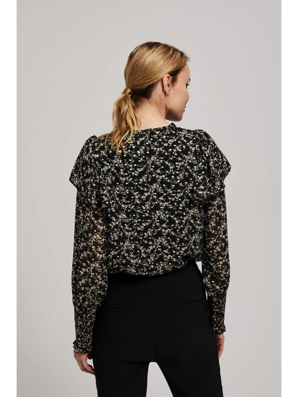 Moodo Vzorovaná košeľa s viazaním na výstrihu čierna Moodo