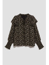 Moodo Vzorovaná košeľa s viazaním na výstrihu čierna Moodo