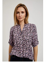 Moodo Tmavomodrá košeľa s kvetinovým potlačou a vyhrnutými rukávmi Moodo
