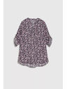 Moodo Tmavomodrá košeľa s kvetinovým potlačou a vyhrnutými rukávmi Moodo