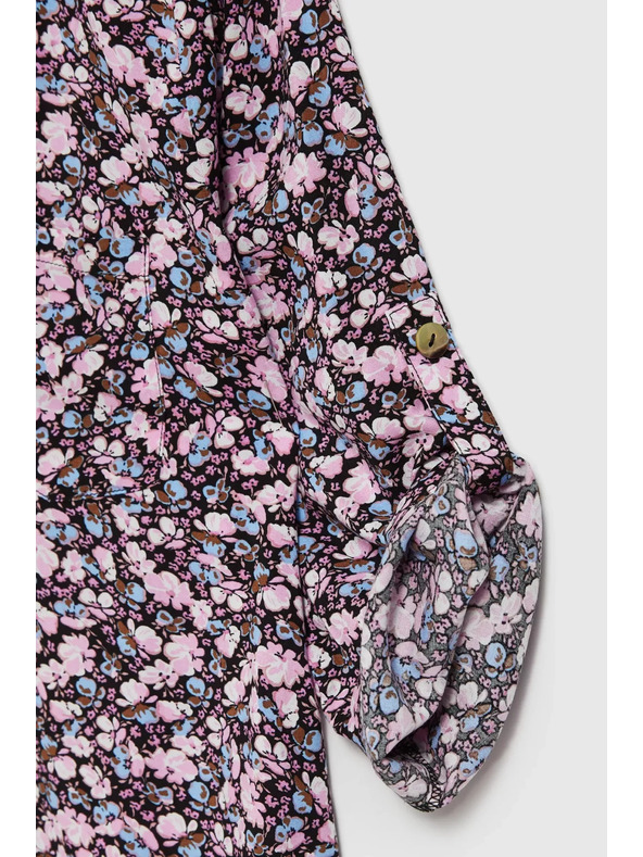 Moodo Tmavomodrá košeľa s kvetinovým potlačou a vyhrnutými rukávmi Moodo