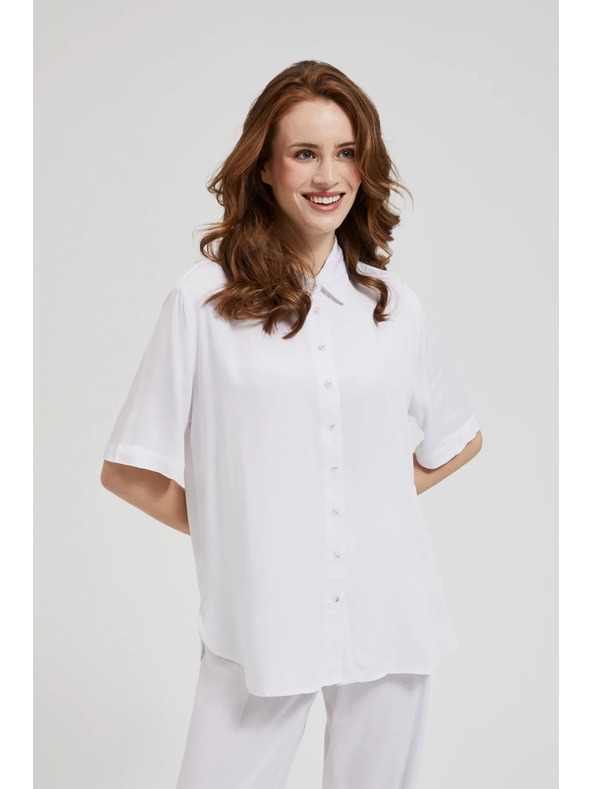 Moodo Biela viskózová košeľa s golierom Moodo