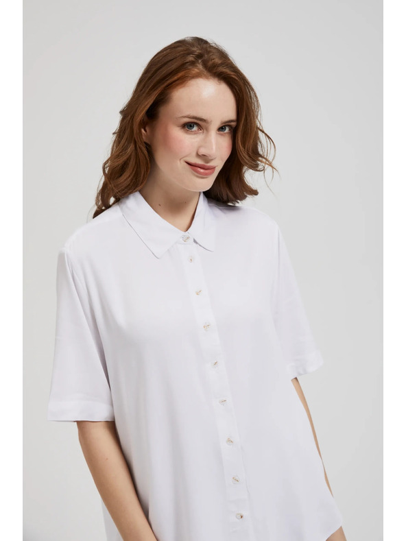 Moodo Biela viskózová košeľa s golierom Moodo