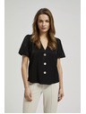 Moodo Čierna košeľa so naberanými rukávmi a ozdobnými gombíkmi Moodo