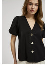 Moodo Čierna košeľa so naberanými rukávmi a ozdobnými gombíkmi Moodo