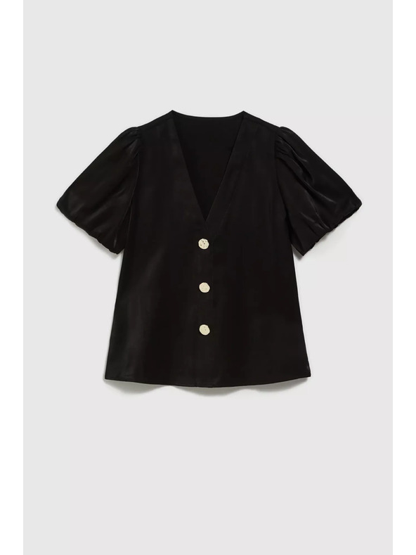Moodo Čierna košeľa so naberanými rukávmi a ozdobnými gombíkmi Moodo