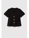 Moodo Čierna košeľa so naberanými rukávmi a ozdobnými gombíkmi Moodo