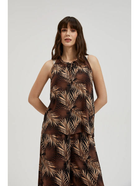 Moodo Čierna košeľa s tropickým vzorom a viazaným výstrihom Moodo